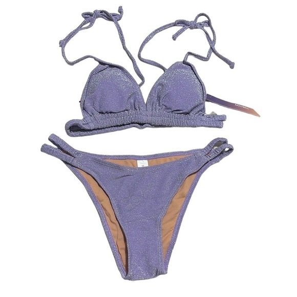 MOLYBELL Checks Tie Shoulders Triangle Bikini 
Double Elastic Strings Shimmer M - Picture 1 of 5
